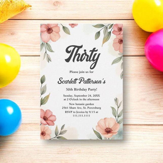 Romantic Floral Garden Rustic Summer 30th Birthday Invitation (Creator Uploaded)
