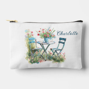 Romantic floral garden watercolor cosmetic bag