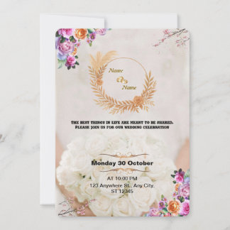 Romantic Floral Gold Wedding Invitation
