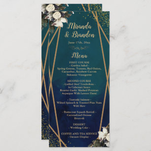 Romantic Floral Gold Wreat Wedding Menu Card