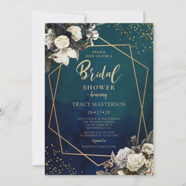 Romantic Floral Gold Wreath Bridal Shower Invitation (Front)