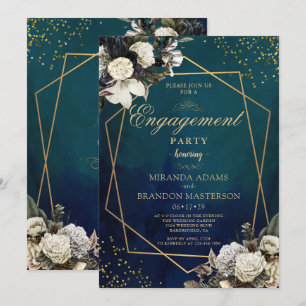 Romantic Floral Gold Wreath Engagement Party Invitation