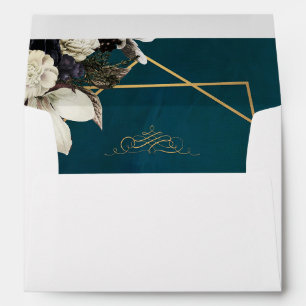 Romantic Floral Gold Wreath Wedding Envelope