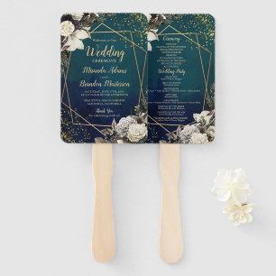 Romantic Floral Gold Wreath Wedding Program Hand Fan