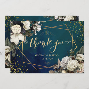Romantic Floral Gold Wreath Wedding Thank You Card