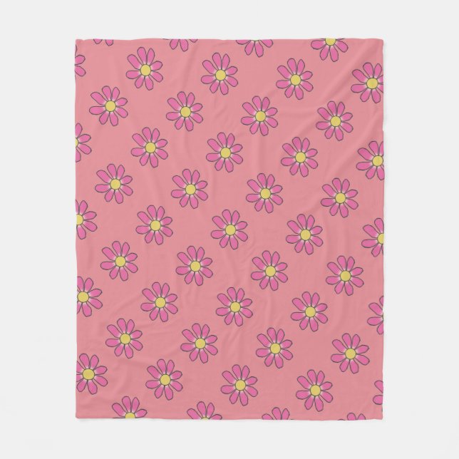 Romantic Floral Graphical Pink on any Colour Fleece Blanket (Front)