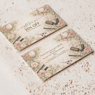 Romantic Floral Hair Studio Branding Discount Card