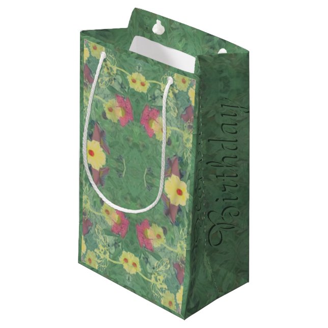 Romantic Floral "Happy Birthday" Small Gift Bag (Front Angled)