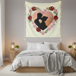 Romantic Floral Heart Custom Photo Wall Tapestry