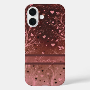 Romantic Floral Heart Pattern iPhone 16 Case