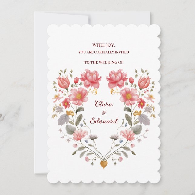 Romantic Floral Heart Poetic Fairytale Wedding  Invitation (Front)