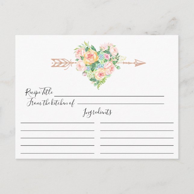 Romantic Floral Heart Recipe Card (Front)