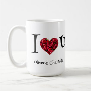 Romantic Floral Heart Red Roses Valentine Coffee Mug