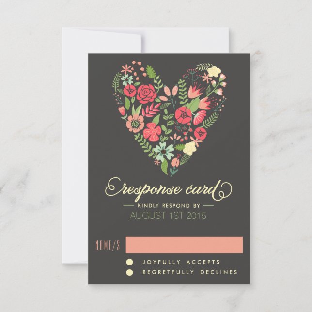 Romantic Floral Heart RSVP Card (Front)