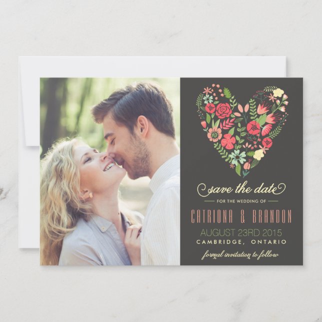 Romantic Floral Heart Save the Date Announcement (Front)