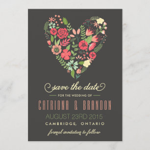 Romantic Floral Heart Save the Date Announcement