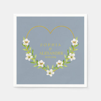 Romantic Floral Heart Wedding Customisable Napkin
