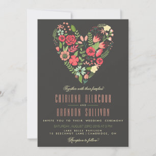 Romantic Floral Heart Wedding Invitation