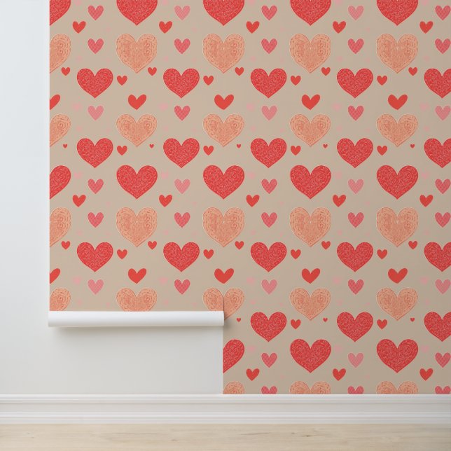 Romantic Floral Hearts Seamless Pattern Wallpaper (Application)