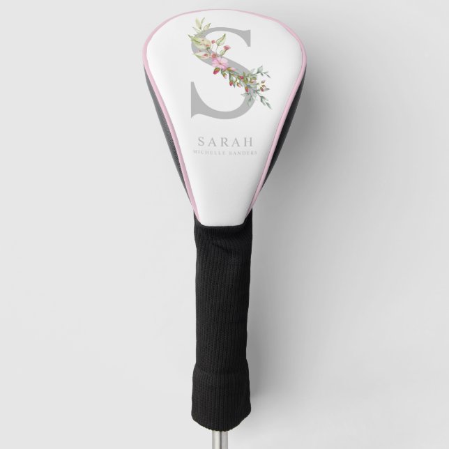 Romantic Floral Initial personal Monogram in Pink Golf Head Cover (Front)