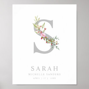 Romantic Floral Initials for Baby Girl in Pink Poster