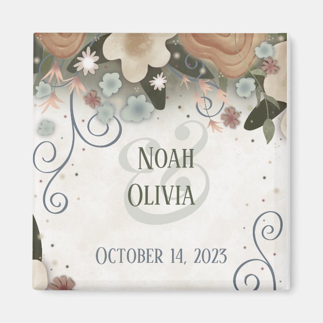 Romantic Floral Inspirivity Personalised Wedding Magnet (Front)