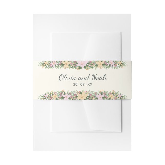 Romantic floral invitation belly band (Front Example)