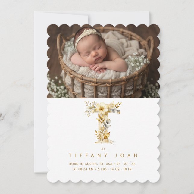 Romantic Floral L Initial Gold Glitter Newborn (Front)