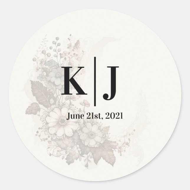 Romantic Floral lace monogram sticker (Front)