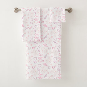 Romantic Floral Love Pattern Bath Towel Set