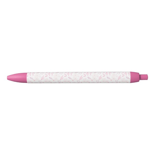 Romantic Floral Love Pattern Black Ink Pen (Front)