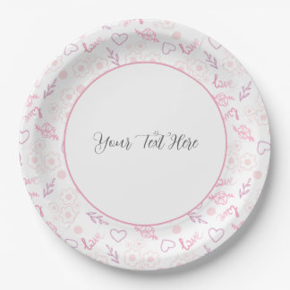 Romantic Floral Love Pattern Paper Plate