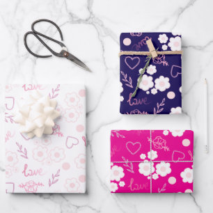 Romantic Floral Love Pattern Wrapping Paper Sheet