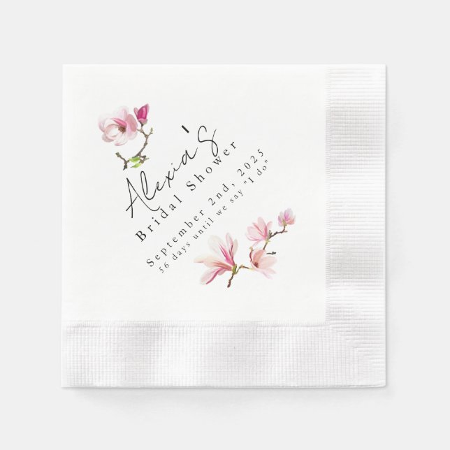 Romantic Floral Magnolia Bridal Shower Napkin (Front)