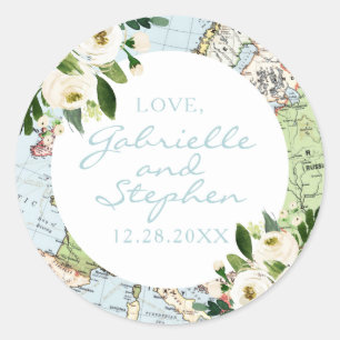 Romantic Floral Map Travel Theme Favour Label