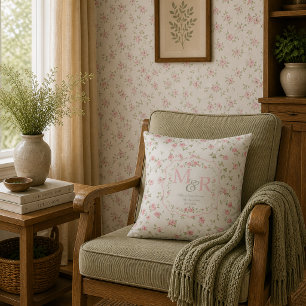 Romantic Floral Monogram   Vintage Cottagecore Cushion