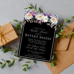 Romantic Floral Moody Dark Flowers Bridal Shower Invitation