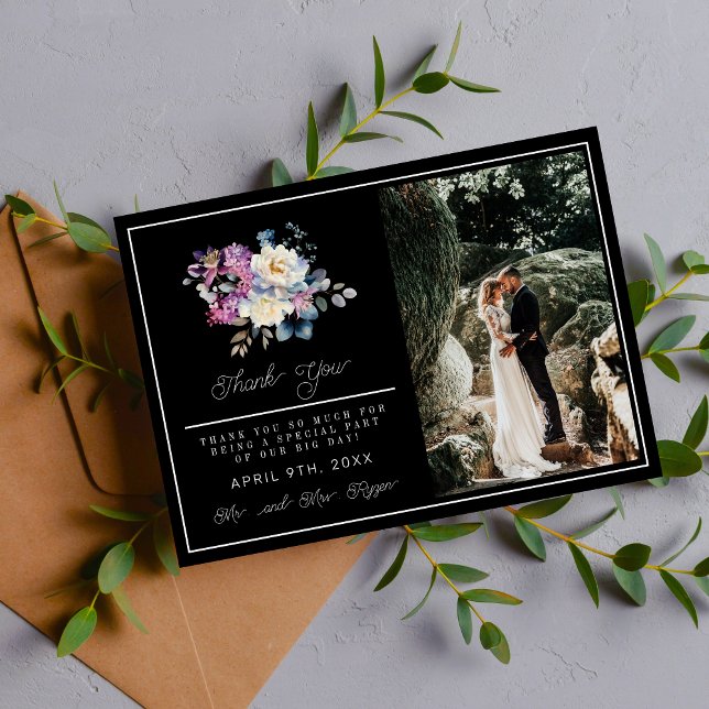 Romantic Floral Moody Dark Flowers Wedding Thank You Card (Creator Uploaded)