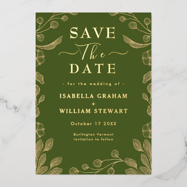 Romantic Floral Moss Green Wedding Save The Date (Front)