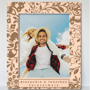 Romantic Floral Newlywed Wedding   Etched Frames