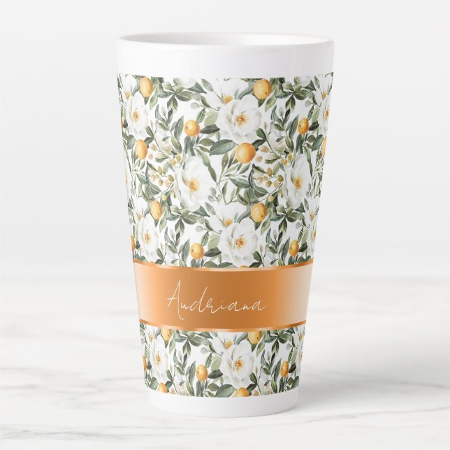 Romantic Floral Oranges Sicily Italian Latte Mug (Front)