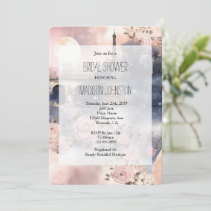 Romantic Floral Paris Eiffel Tower Bridal Shower Invitation
