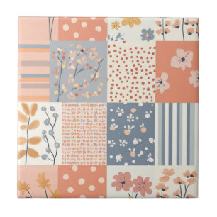 Romantic Floral Patchwork in Blush Pink and Ivory Tile
