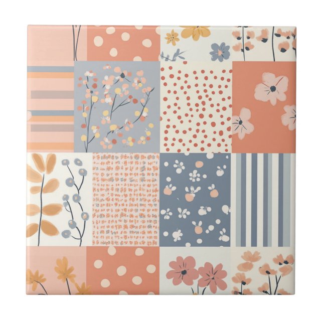 Romantic Floral Patchwork in Blush Pink and Ivory Tile (Front)