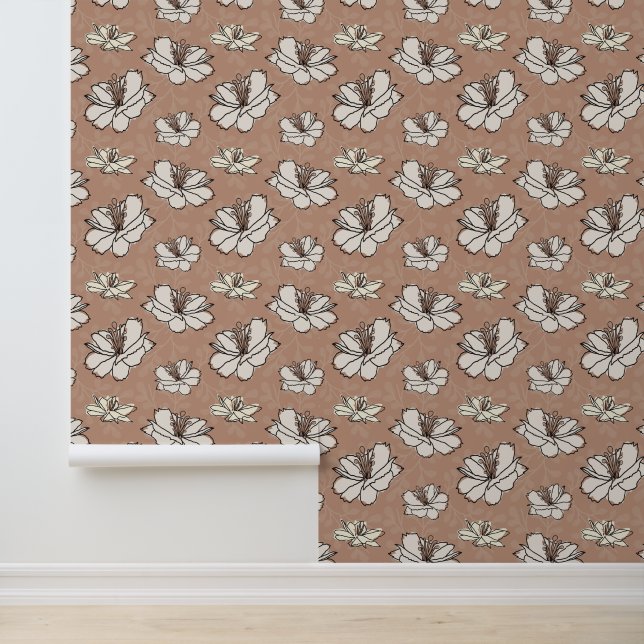 Romantic Floral Pattern Terracotta Wallpaper (Application)