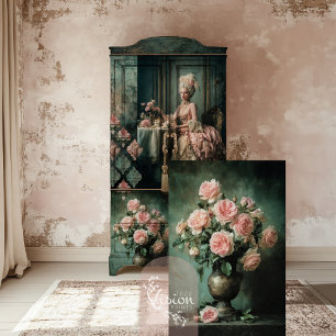 Romantic Floral, Peony Roses, Blush Pink & Emerald Tissue Paper
