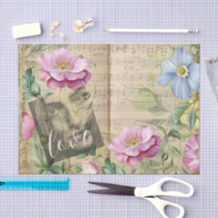 Romantic Floral Piano Sheet Junk Journal Decoupage