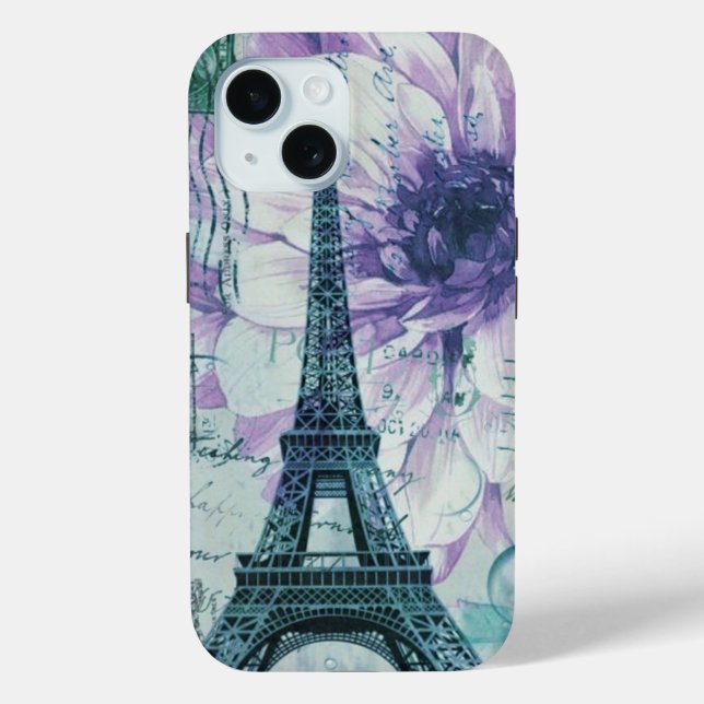 romantic floral postmark paris eiffel tower Case-Mate iPhone case (Back)