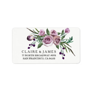 Romantic Floral Purple Rose Wedding Address Label