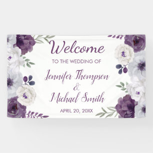 Romantic Floral Purple Silver Wedding Backdrop Banner